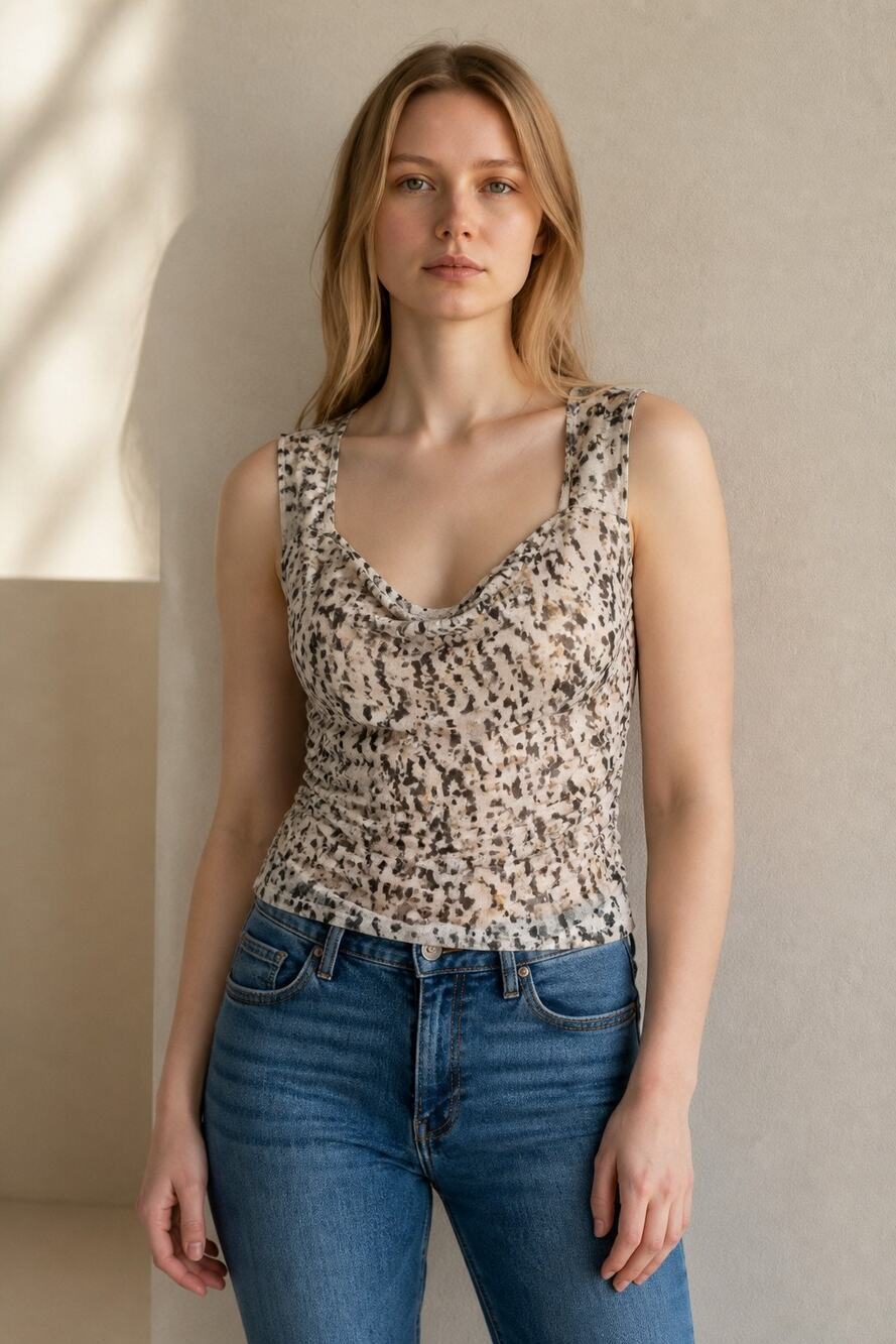 NWT Abercrombie & Fitch White Black Floral Mesh Ruched Sleeveless Blouse Size M